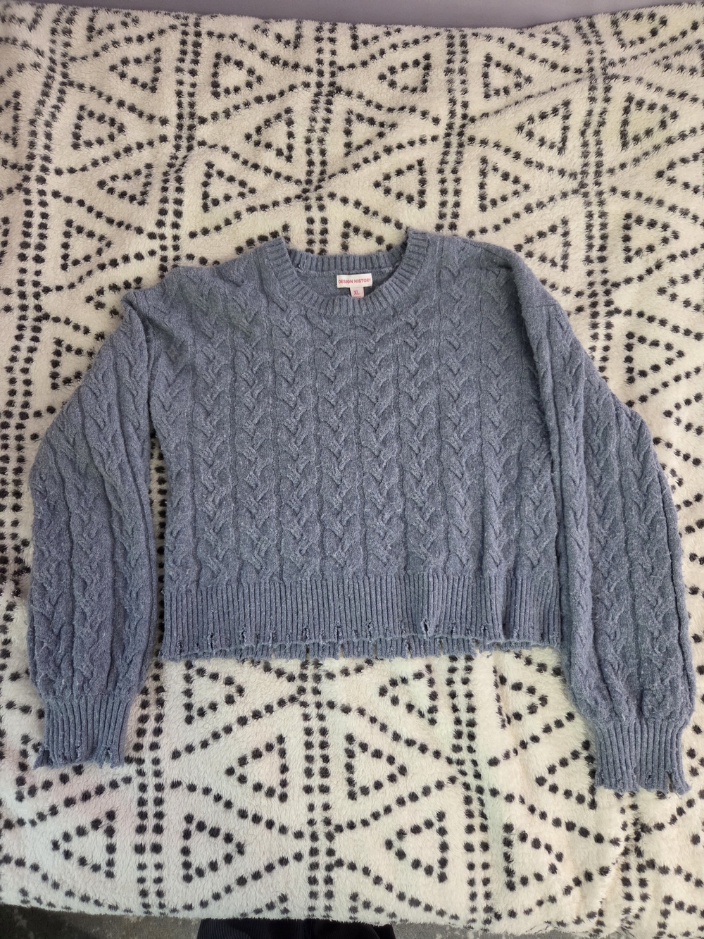 Design History Cable-Knit Cropped Sweater in Light Blue Size XL